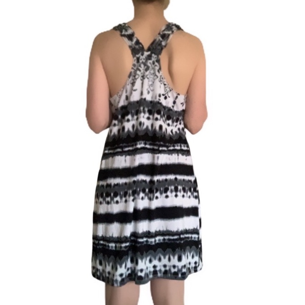 Dotti Black White Tie Dye Ethic Pattern Racerback Dress Coverup Size Med - Picture 6 of 15